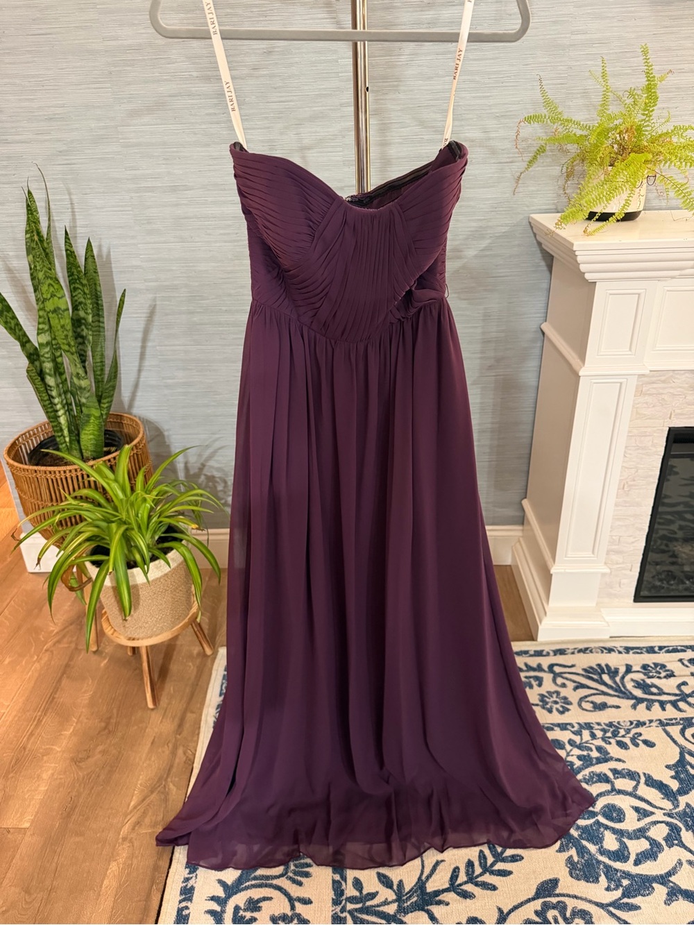 Bari Jay Deep Plum Strapless Chiffon Gown
